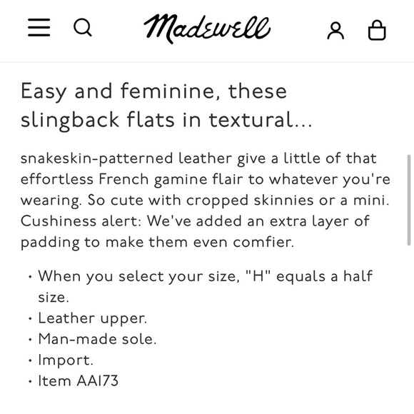 Madewell The Margot Slingback Flat in Snake Embossed Leather Women’s 7.5 - Picture 4 of 10